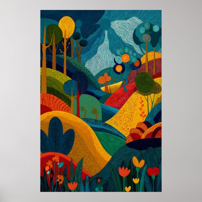 Impression d'art de paysage abstrait floral modern (Devant)