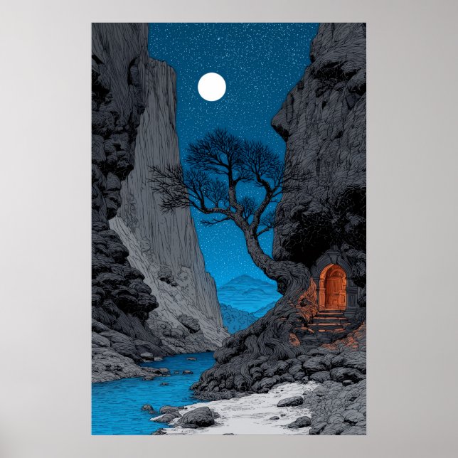Impression d'art de paysage de canyon sous la lune (Devant)