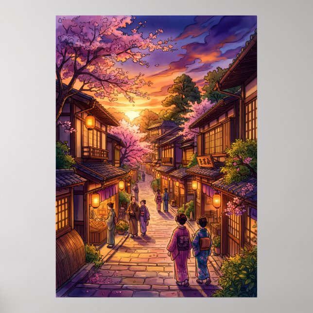 Impression d'art de paysage de rue de kimono vinta (Devant)