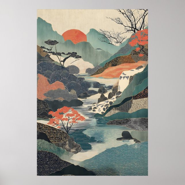 Impression d'art de paysage japonais Cascade, Sole (Devant)