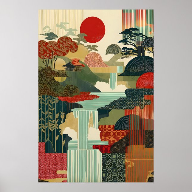 Impression d'art de paysage japonais Soleil rouge, (Devant)