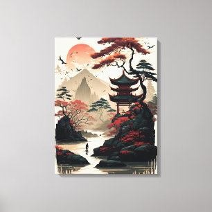 Impression d'art de paysage japonais – Temple Zen