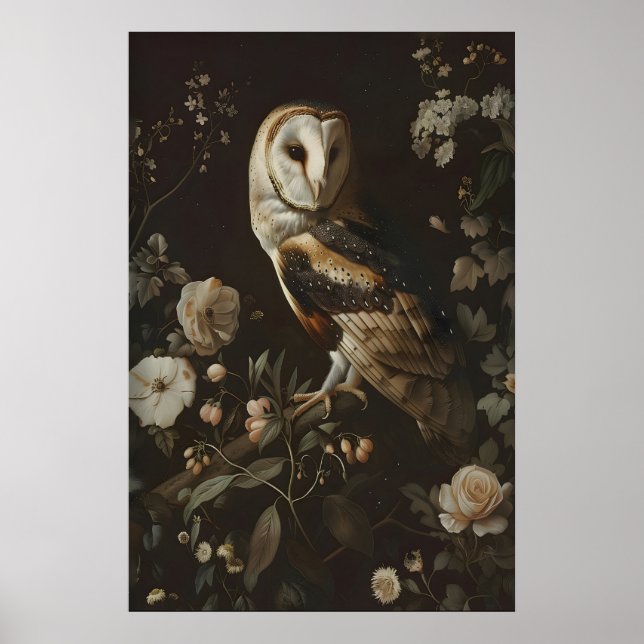 Impression d'art de peinture de fleurs de hibou de (Devant)