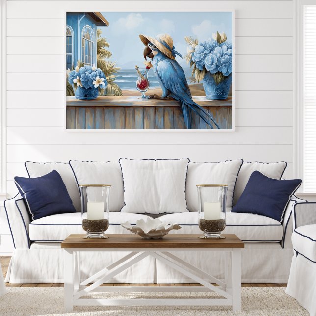 Impression d'art de perroquet bleu côtier | Affich (Coastal Blue Parrot Art Print | Wall Poster by TinkPrints. )