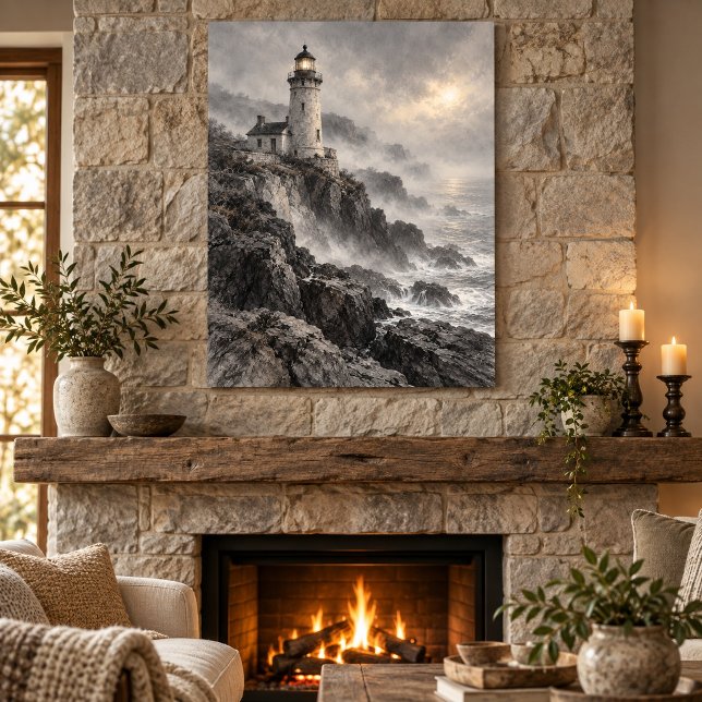 Impression d'art de phare enveloppé de brouillard (Unframed paper art print. All texture effects are printed. Room styling props are not included.)
