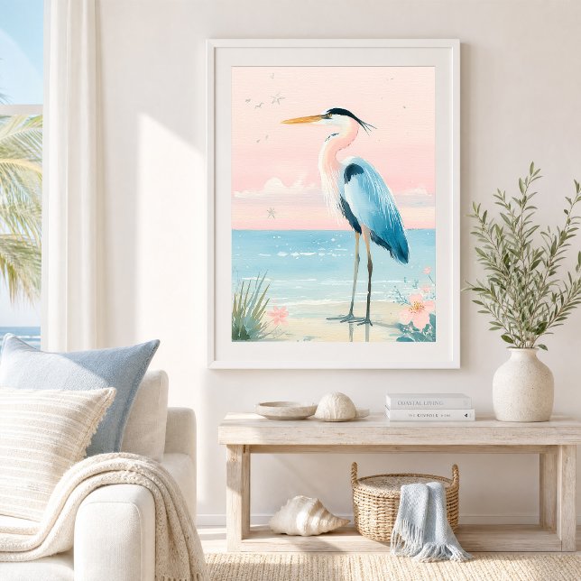 Impression d'art de plage au héron côtier pastel (Créateur téléchargé)
