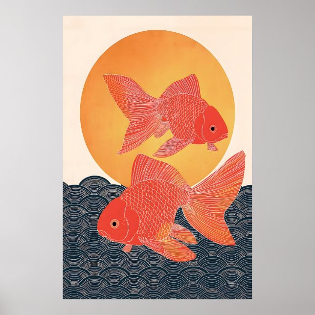 Impression d'art de poisson rouge japonais, poisso (Devant)