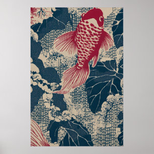 Impression d'art de poissons rouges japonais vinta