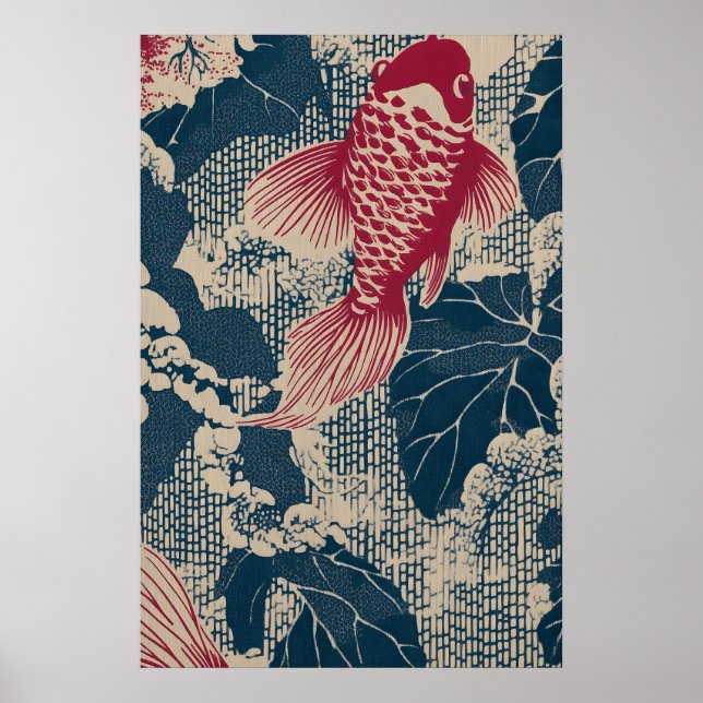 Impression d'art de poissons rouges japonais vinta (Devant)