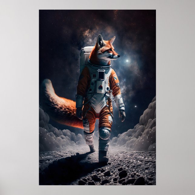 Impression d'art de renard astronaute en combinais (Devant)