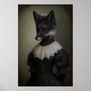 Impression d'art de renard noir gothique Académie