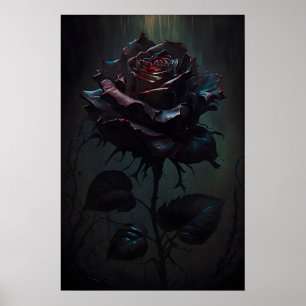 Impression d'art de rose noire gothique Affiche fl