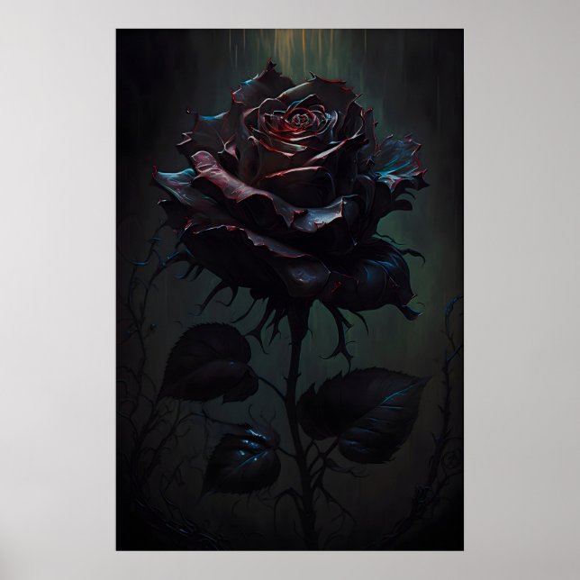 Impression d'art de rose noire gothique Affiche fl (Devant)