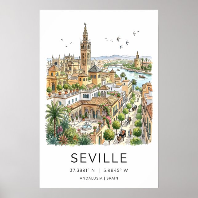 Impression d'art de Séville Skyline illustré avec (Devant)