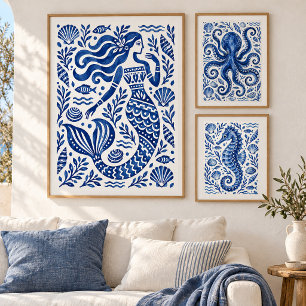 Impression d'art de sirène bleue grecque côtière