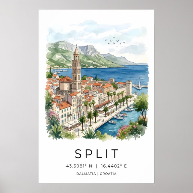 Impression d'art de Split Dalmatie Aquarelle Front (Devant)