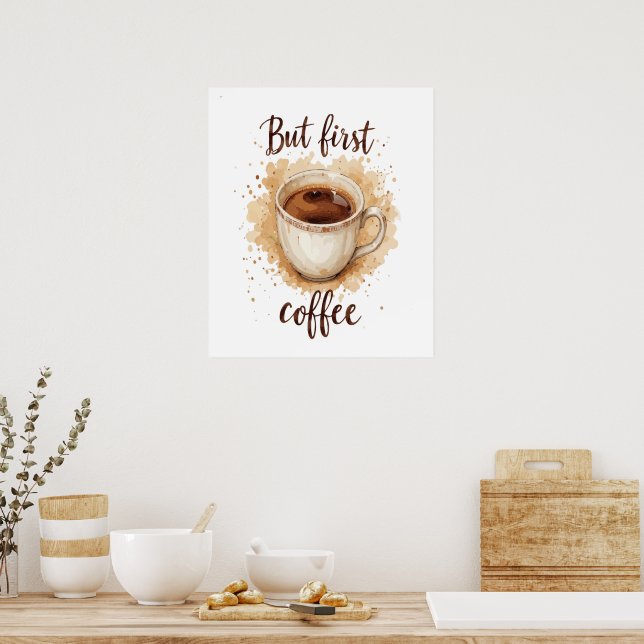 Impression d'art de tasse à café aquarelle – Mais  (Cuisine)