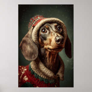 Impression d'art de teckel de Noël, chien en pull