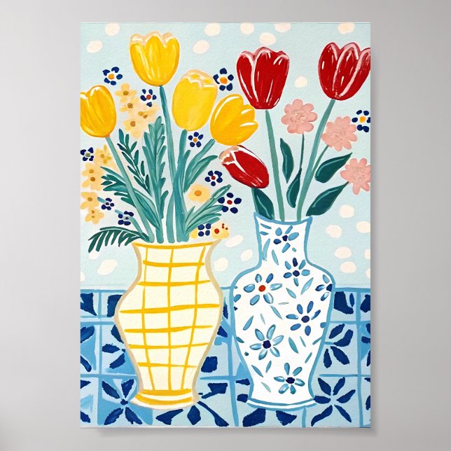 Impression d'art de tulipes et de marguerites joye (Devant)