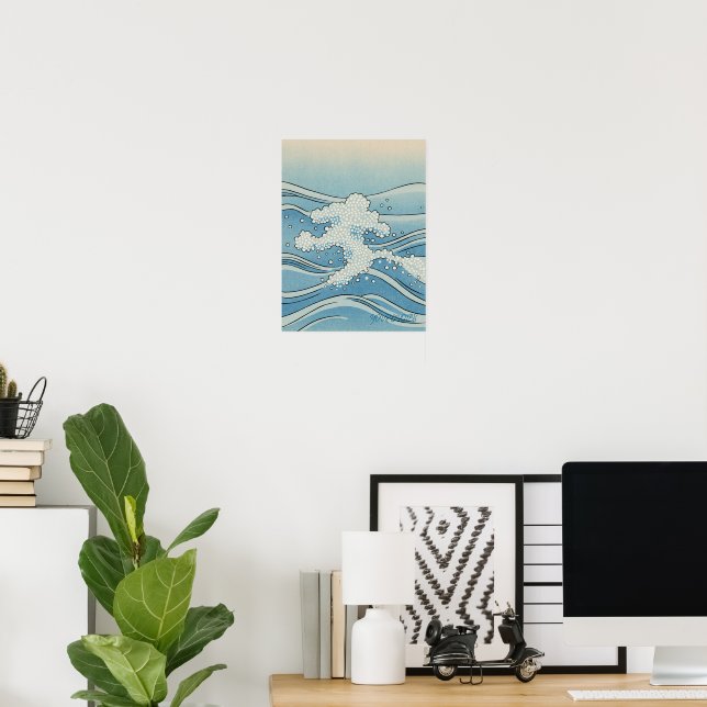 Impression d'art de vague océanique – Style de gra (Bureau à domicile)