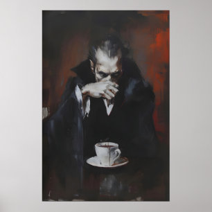 Impression d'art de vampire buvant du café, gothiq