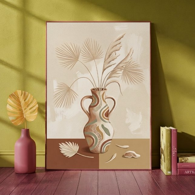 Impression d'art de vase à motifs de feuilles de p (Créateur téléchargé)