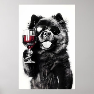 Impression d'art de vin de chien Chow Chow drôle L
