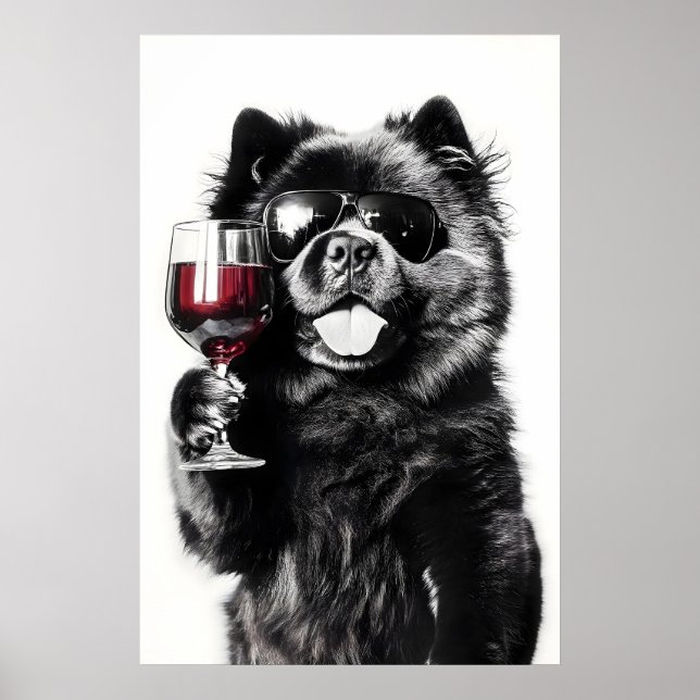 Impression d'art de vin de chien Chow Chow drôle L (Devant)
