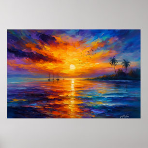 Impression d'art de voilier au coucher du soleil t