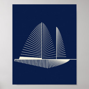 Impression d'art de voilier minimaliste bleu marin