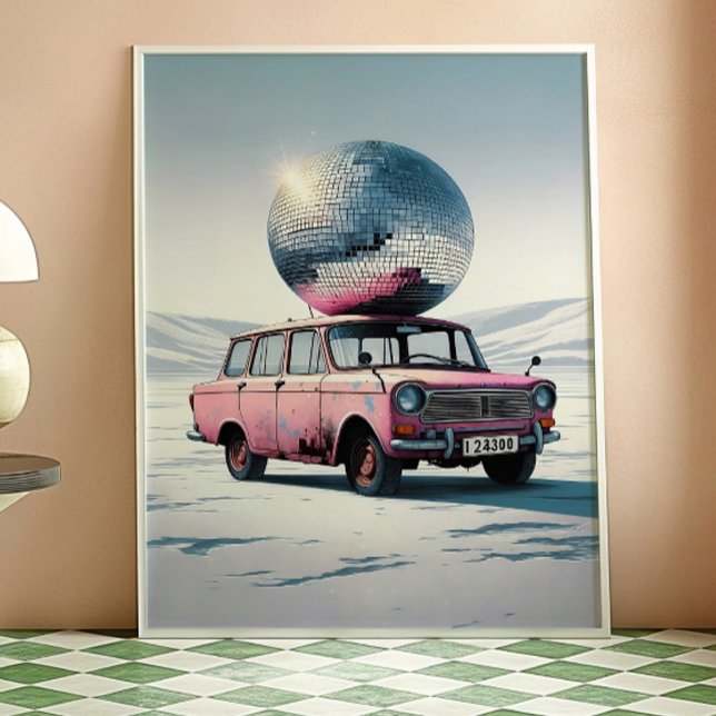 Impression d'art de voiture vintage rose avec boul (Créateur téléchargé)