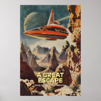 Impression d'art de voyage spatial rétro-futuriste