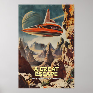 Impression d'art de voyage spatial rétro-futuriste