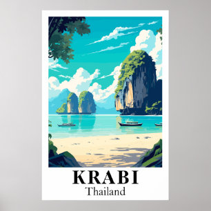 Impression d'art de voyage vintage Krabi Thaïlande