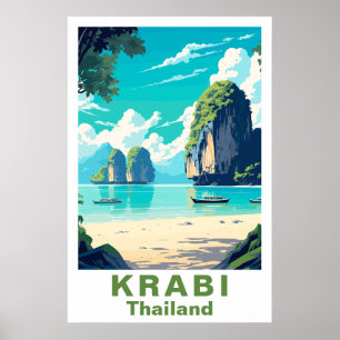 Impression d'art de voyage vintage Krabi Thaïlande
