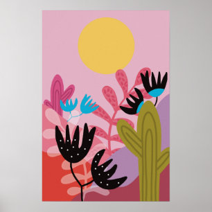 Impression d'art déco moderne de cactus de désert