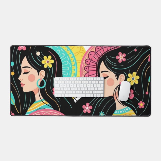 Impression d'art d'illustration de femmes bohèmes  (Clavier et souris)