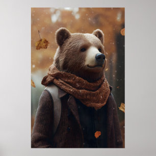 Impression d'art d'ours en vêtements d'automne, au