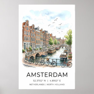 Impression d'art du canal d'Amsterdam Aquarelle Ma