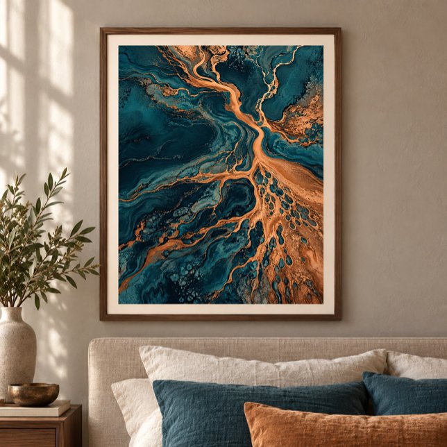 Impression d'art du delta de cuivre (Styled display of Copper Delta Art Print. Frame, mat and furnishings shown for illustration; select framing options separately.)