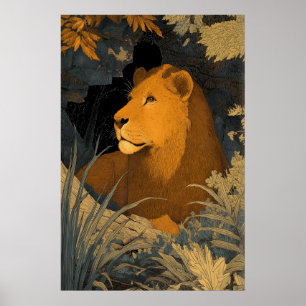 Impression d'art du majestueux Lion Leo avec feuil