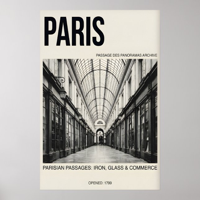 Impression d'art du Passage Parisien Noir & Blanc, (Devant)