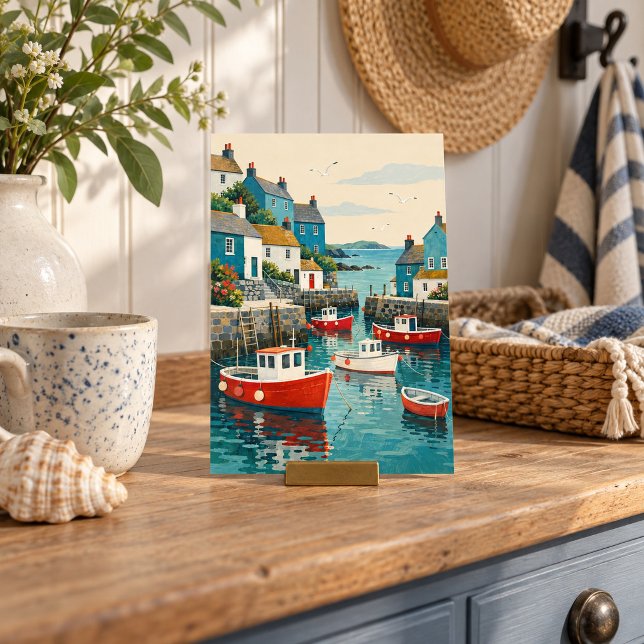 Impression d'art du port de petits bateaux (4 x 6 inch unframed semi-gloss print. Flat printed artwork. Styled scene; props not included.)