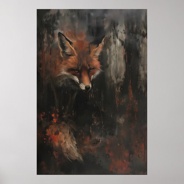 Impression d'art du renard roux, peinture lunatiqu (Devant)