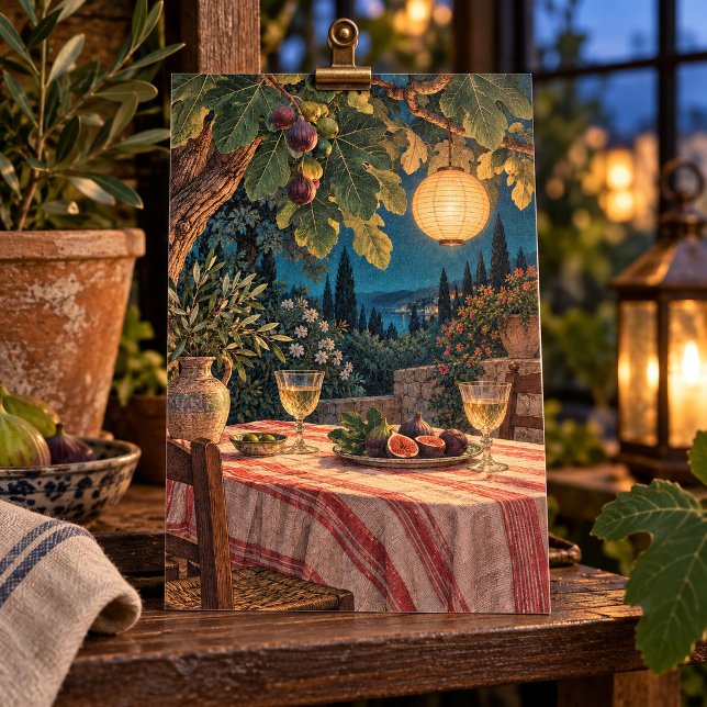 Impression d'art du souper sous l'arbre à figues (4 x 6 inch unframed semi-gloss print. Flat printed artwork. Styled scene; props not included.)
