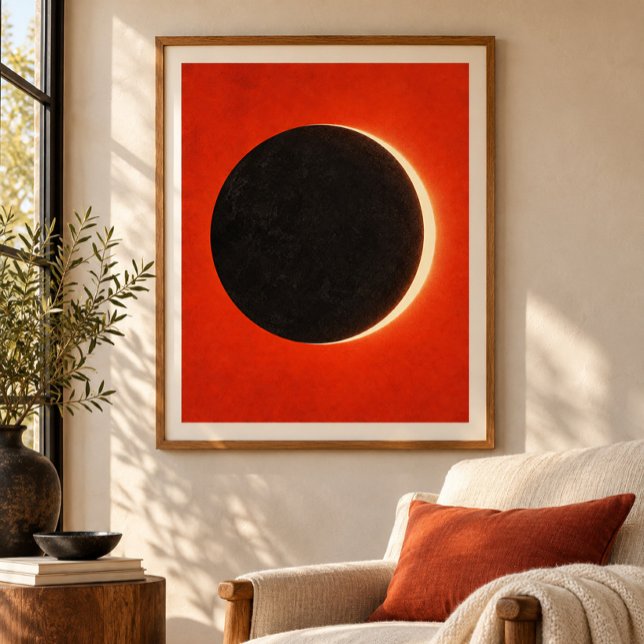 Impression d'art Éclipse en Vermillon (Styled display of Eclipse in Vermilion Art Print. Frame, mat and furnishings shown for illustration; select framing options separately.)