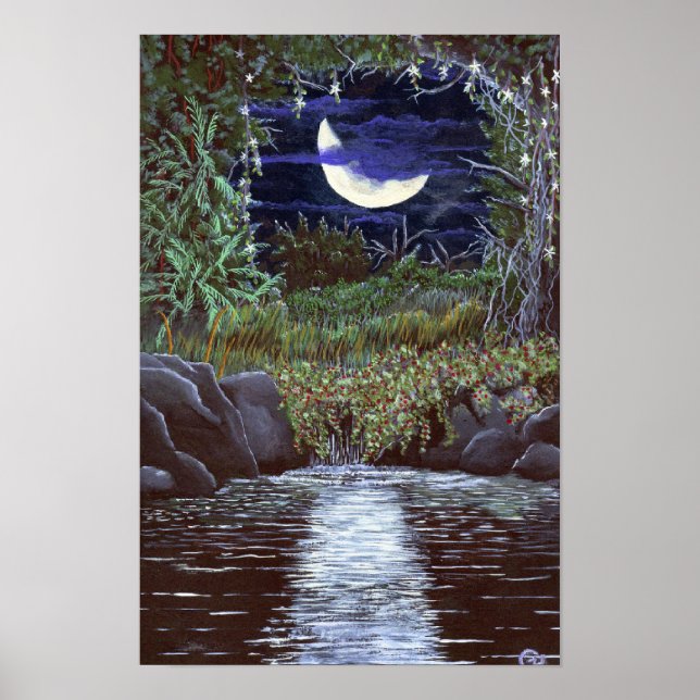 Impression d'art en acrylique de Moonlight Falls (Devant)