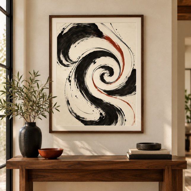 Impression d'art en fugue de spirale d'encre (Styled display of Ink Spiral Fugue Art Print. Frame, mat and furnishings shown for illustration; select framing options separately.)