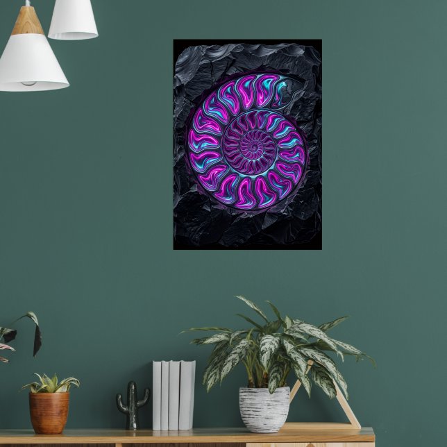 Impression d'art en spirale d'ammonite néon | Mur  (Salon 1)