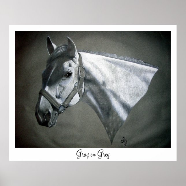 Impression d'art équestre Gris sur Gris (Devant)